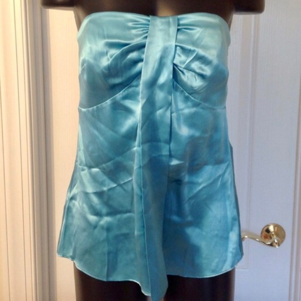 NWOT ANN TAYLOR Baby Blue Silk Strapless Top w/ Built In Bra